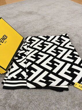 Fendi Black White Oversized FF Logo Scarf